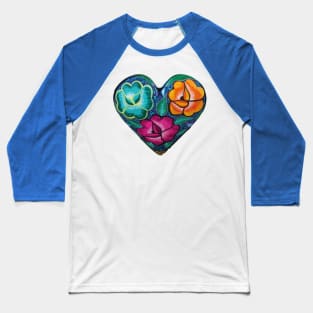 Mexican embroidery heart tehuana flowers colorful mexican market Baseball T-Shirt